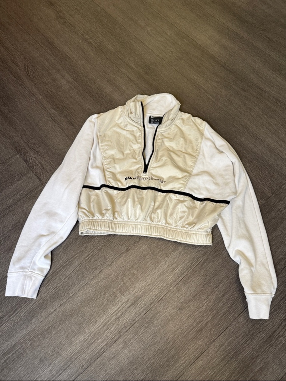 Nike Cream and Black Cropped Half-Zip Utility Jacket